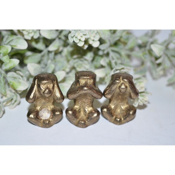 Vtg Brass 3 Wise Monkeys See No Evil Hear Speak  Small - Picture 1 of 5